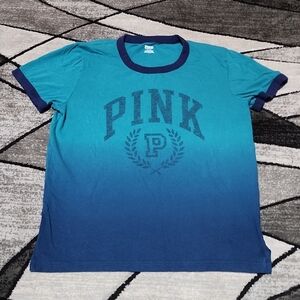 VS PINK 2022 CAMPUS CREW DIP-DYE OMBRE COTTON RINGER SHORT-SLEEVE TEE-SHIRT